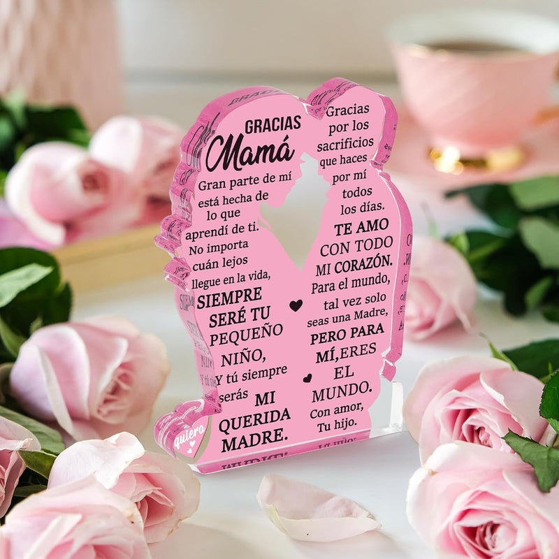 Yopyame Gift for Mom from Son - Spanish Mamá Mom Acrylic Mother Son Embracing Acrylic Plaque Sign Best Mother Ever Gifts Regalos para Mama Office Desk Birthday Mother’s Day Christmas Keepsake Gifts - Image 4